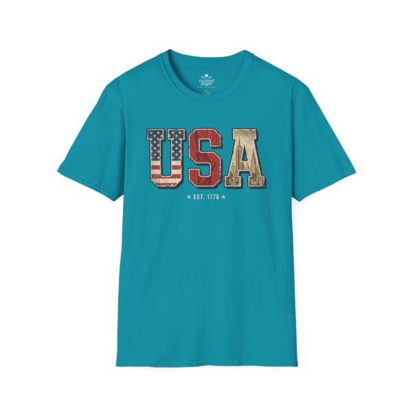 11987335038246666624_2048.jpeg USA Patriotic T-Shirt — Vintage Flag "EST. 1776" Graphic