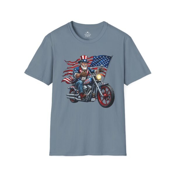 120766896375166621_2048.jpeg Uncle Sam Riding Motorcycle - Patriotic Flag T-shirt