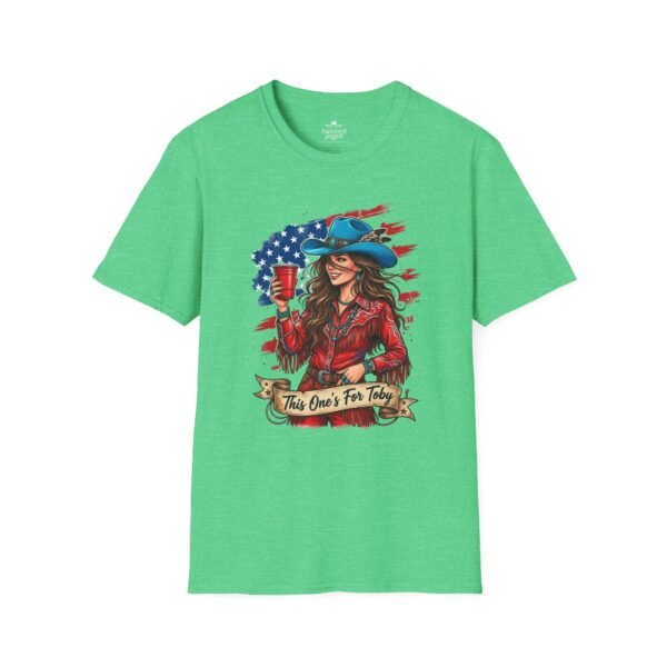 1211046240158845959_2048.jpeg Cowgirl Flag T-Shirt — "This One's For Toby" Patriotic Rodeo Tee
