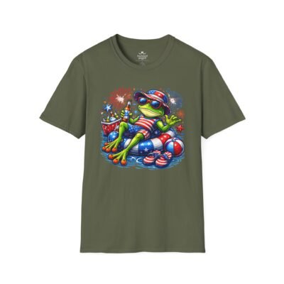 12203576715573941981_2048.jpeg Fourth of July Patriotic Frog with Beer T-Shirt — Relaxing American Flag Pool Float Design