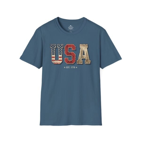 12389186180682583487_2048.jpeg USA Patriotic T-Shirt — Vintage Flag "EST. 1776" Graphic