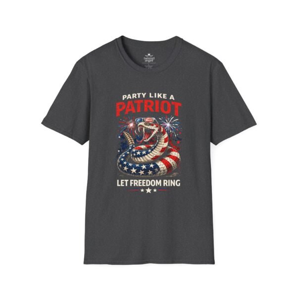 Patriotic Snake T-Shirt – "Party Like a Patriot, Let Freedom Ring" 4th of July Tee