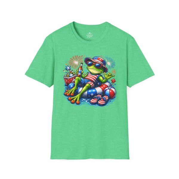 12533441230839510260_2048.jpeg Fourth of July Patriotic Frog with Beer T-Shirt — Relaxing American Flag Pool Float Design