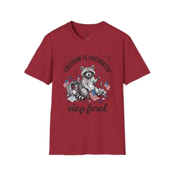 Stay Feral Raccoon T-Shirt — "Freedom Is Overrated" Patriotic Funny Tee