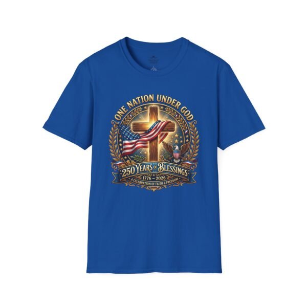 13571683902209390262_2048.jpeg Patriotic Cross T-Shirt – "One Nation Under God" 250 Years Blessings USA Flag Design