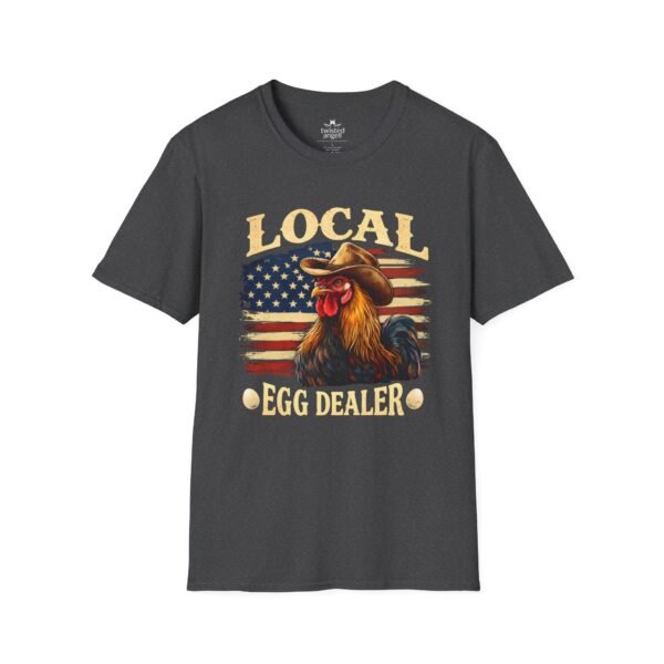 13850143916974867726_2048.jpeg Local Egg Dealer T-Shirt — Funny Rooster & American Flag Chicken Farm Tee
