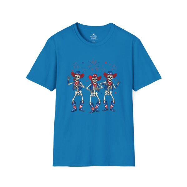13883845330542448202_2048.jpeg Skeleton Trio Fireworks T-Shirt — Patriotic Cowboy Dance Tee