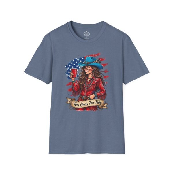 14227027106990572306_2048.jpeg Cowgirl Flag T-Shirt — "This One's For Toby" Patriotic Rodeo Tee