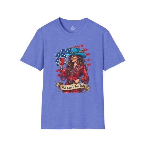 14487417146783029623_2048.jpeg Cowgirl Flag T-Shirt — "This One's For Toby" Patriotic Rodeo Tee