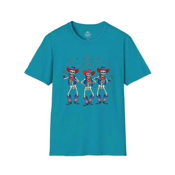 14508201761453732388_2048.jpeg Skeleton Trio Fireworks T-Shirt — Patriotic Cowboy Dance Tee