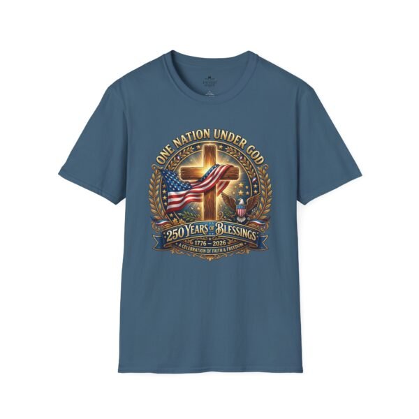 15035682124111810658_2048.jpeg Patriotic Cross T-Shirt – "One Nation Under God" 250 Years Blessings USA Flag Design