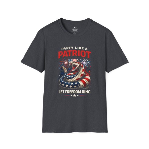 Patriotic Snake T-Shirt – "Party Like a Patriot, Let Freedom Ring" 4th of July Tee