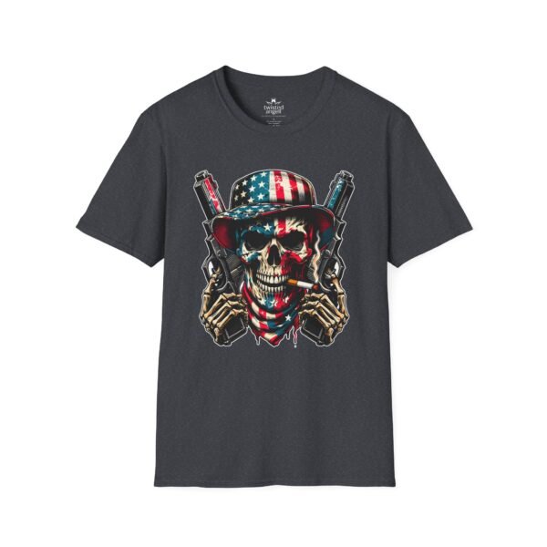 15543606706844884498_2048.jpeg Skull & Pistols American Flag T-Shirt — Patriotic Biker Skull Graphic Tee