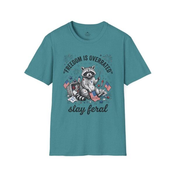 Stay Feral Raccoon T-Shirt — "Freedom Is Overrated" Patriotic Funny Tee