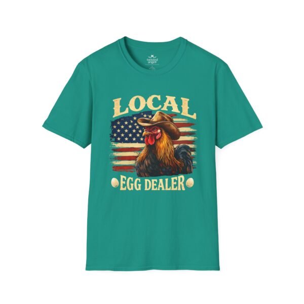 15610188772179815113_2048.jpeg Local Egg Dealer T-Shirt — Funny Rooster & American Flag Chicken Farm Tee
