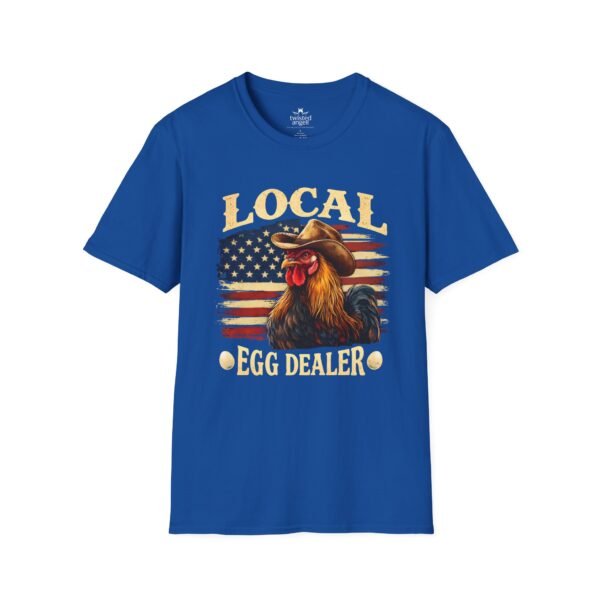 15617294805047981581_2048.jpeg Local Egg Dealer T-Shirt — Funny Rooster & American Flag Chicken Farm Tee