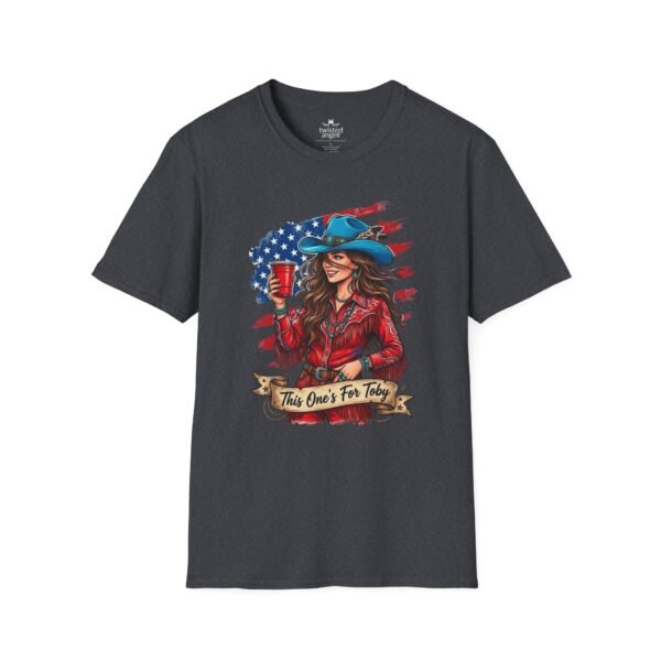 15980025488839325201_2048.jpeg Cowgirl Flag T-Shirt — "This One's For Toby" Patriotic Rodeo Tee