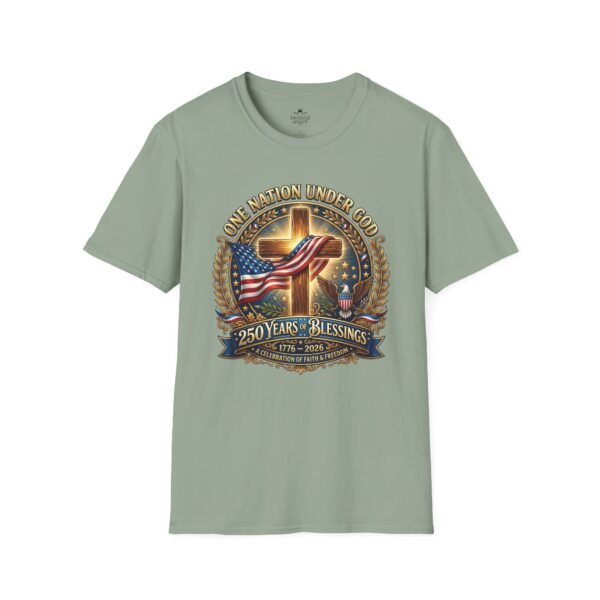16033293439933265304_2048.jpeg Patriotic Cross T-Shirt – "One Nation Under God" 250 Years Blessings USA Flag Design