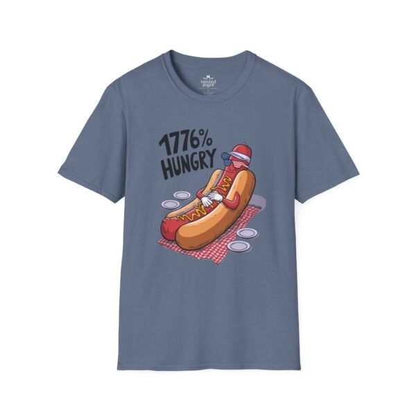 16192663701249531467_2048.jpeg 1776% Hungry Hot Dog T-Shirt — Funny Patriotic BBQ Grill Tee