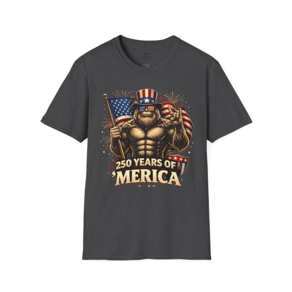 250 Years of 'Merica T-Shirt — Patriotic American Flag Bigfoot Graphic Tee