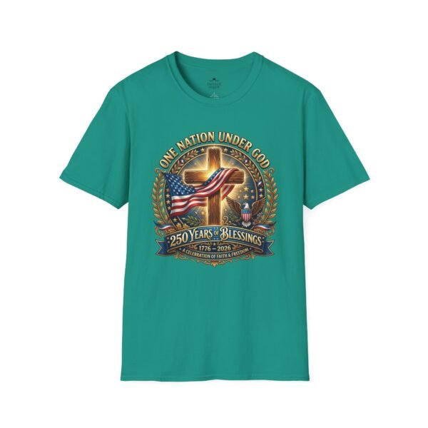 16440924090613951954_2048.jpeg Patriotic Cross T-Shirt – "One Nation Under God" 250 Years Blessings USA Flag Design