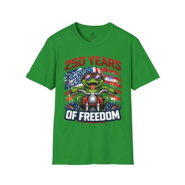 1646639666141548089_2048.jpeg 250 Years of Freedom Motorcycle Frog T-Shirt — Patriotic 4th of July Tee