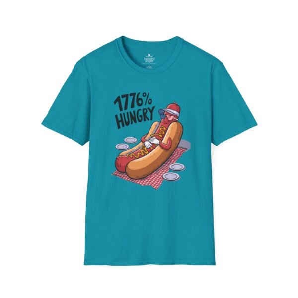 16501909010119044292_2048.jpeg 1776% Hungry Hot Dog T-Shirt — Funny Patriotic BBQ Grill Tee
