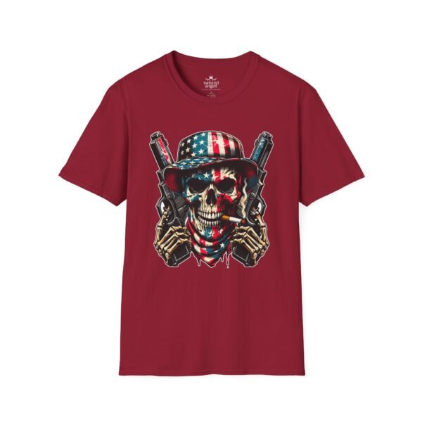 16761032437624729302_2048.jpeg Skull & Pistols American Flag T-Shirt — Patriotic Biker Skull Graphic Tee