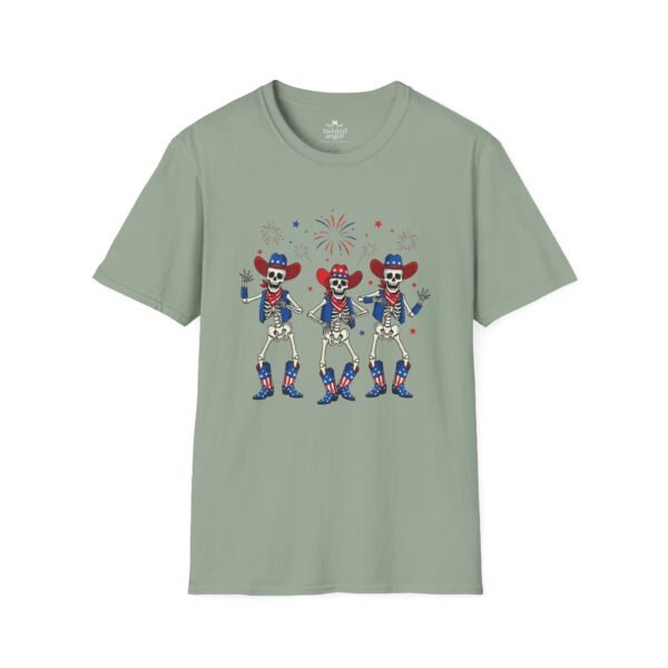 16869396923549830625_2048.jpeg Skeleton Trio Fireworks T-Shirt — Patriotic Cowboy Dance Tee
