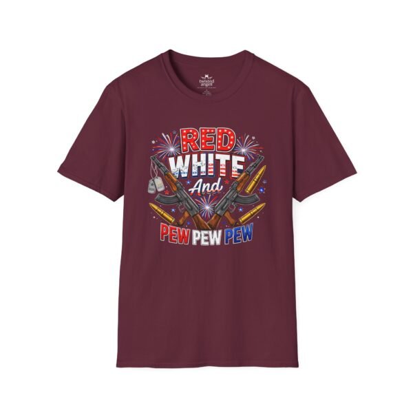 17304648535916491601_2048.jpeg Red White And Pew Pew Pew T-Shirt – Patriotic Firearm 4th of July Tee