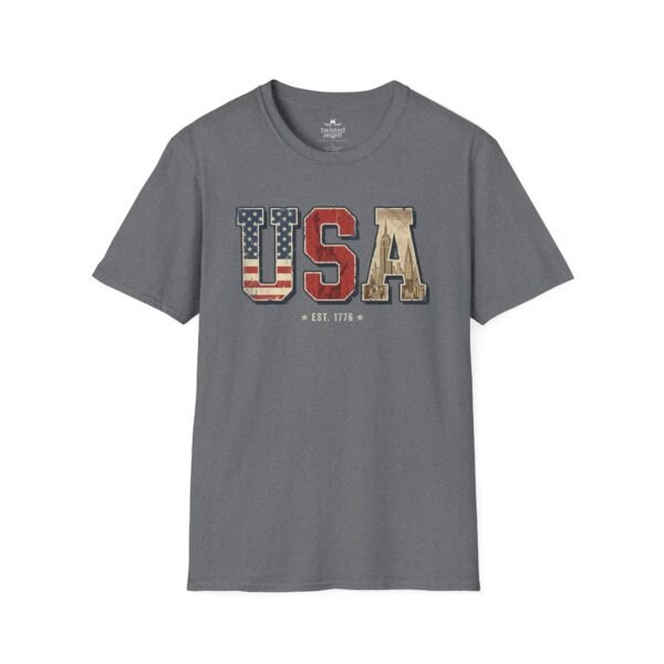 1769492836740445771_2048.jpeg USA Patriotic T-Shirt — Vintage Flag "EST. 1776" Graphic