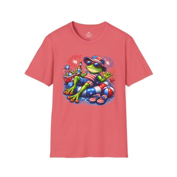 1940776155370090782_2048.jpeg Fourth of July Patriotic Frog with Beer T-Shirt — Relaxing American Flag Pool Float Design