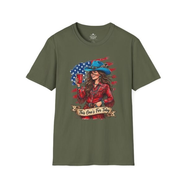 2147745212292272834_2048.jpeg Cowgirl Flag T-Shirt — "This One's For Toby" Patriotic Rodeo Tee