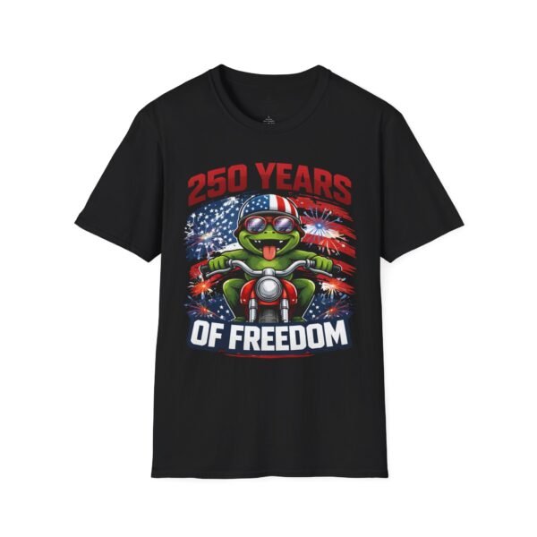 2512388749716085581_2048.jpeg 250 Years of Freedom Motorcycle Frog T-Shirt — Patriotic 4th of July Tee