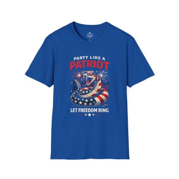 Patriotic Snake T-Shirt – "Party Like a Patriot, Let Freedom Ring" 4th of July Tee