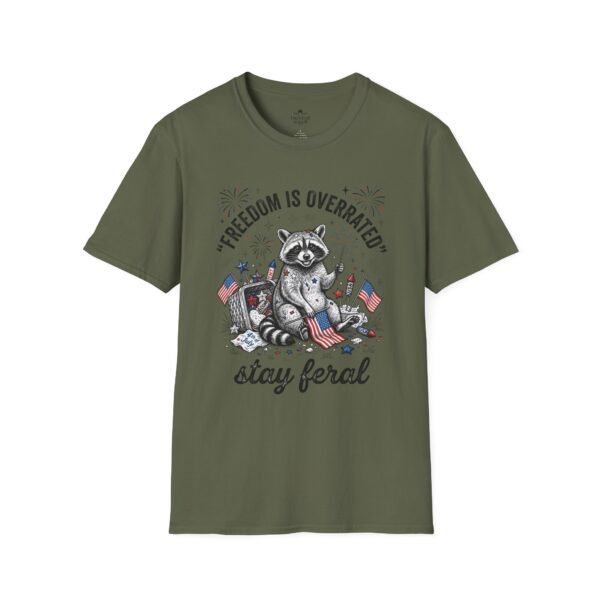 Stay Feral Raccoon T-Shirt — "Freedom Is Overrated" Patriotic Funny Tee