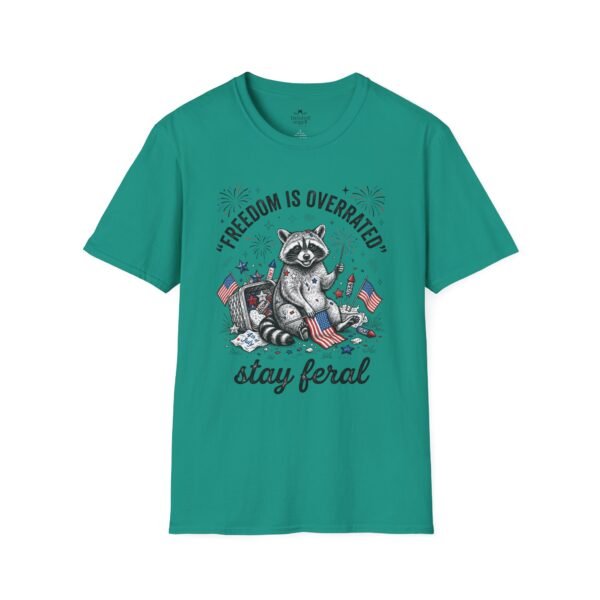 Stay Feral Raccoon T-Shirt — "Freedom Is Overrated" Patriotic Funny Tee