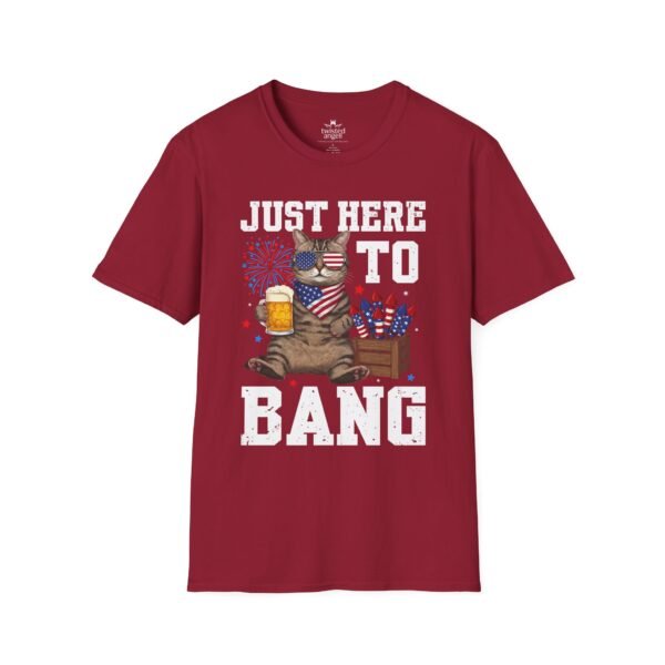 3199963612069862111_2048.jpeg Just Here to Bang T-Shirt — Funny Patriotic Cat Beer 4th of July Tee