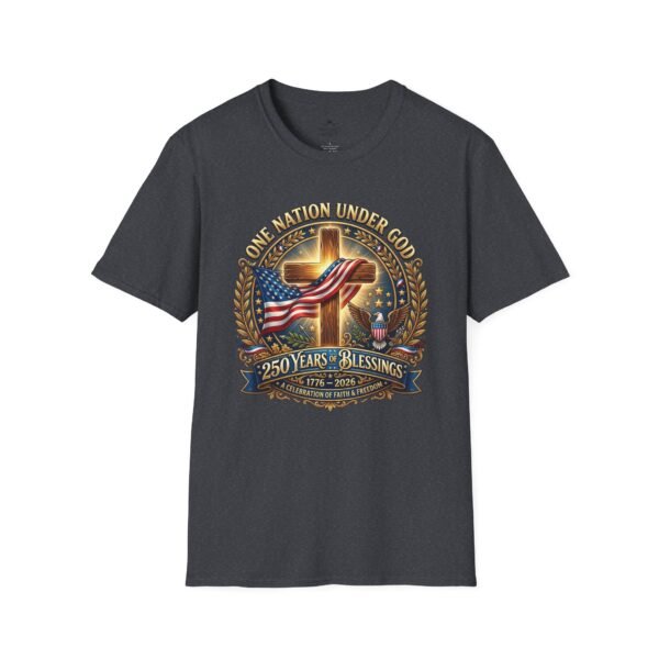 3388391425314138785_2048.jpeg Patriotic Cross T-Shirt – "One Nation Under God" 250 Years Blessings USA Flag Design