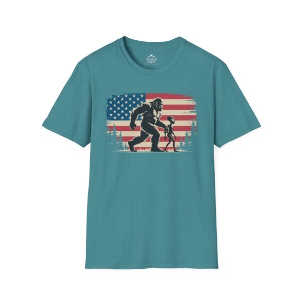 3912474055608667515_2048-1.jpeg Bigfoot ET American Flag T-Shirt — Sasquatch Silhouette Patriotic Tee