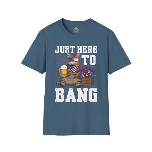 4040268008878571453_2048.jpeg Just Here to Bang T-Shirt — Funny Patriotic Cat Beer 4th of July Tee