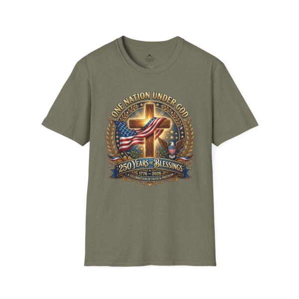 4172523532769569183_2048.jpeg Patriotic Cross T-Shirt – "One Nation Under God" 250 Years Blessings USA Flag Design