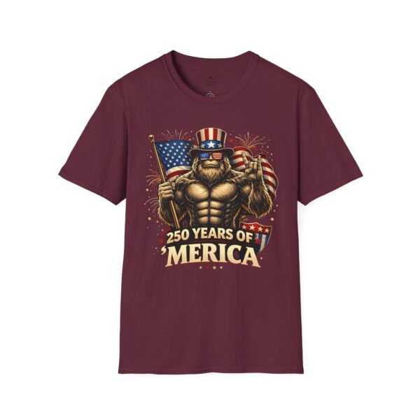 250 Years of 'Merica T-Shirt — Patriotic American Flag Bigfoot Graphic Tee