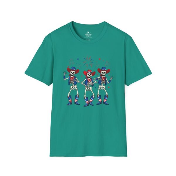 4452299340501757460_2048.jpeg Skeleton Trio Fireworks T-Shirt — Patriotic Cowboy Dance Tee