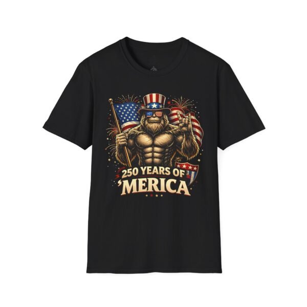 250 Years of 'Merica T-Shirt — Patriotic American Flag Bigfoot Graphic Tee