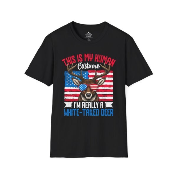 4854453519442380583_2048.jpeg White-Tailed Deer Costume T-Shirt — “This Is My Human Costume” Patriotic Deer Tee