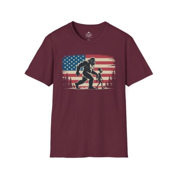 5000636254984531334_2048-1.jpeg Bigfoot ET American Flag T-Shirt — Sasquatch Silhouette Patriotic Tee