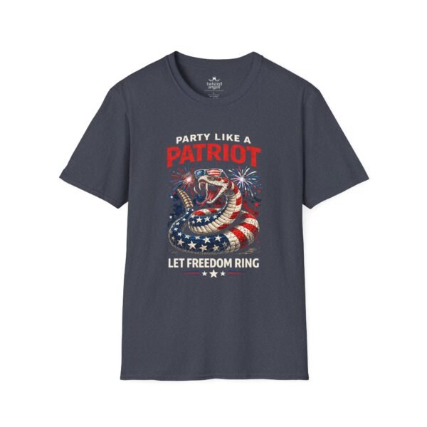 Patriotic Snake T-Shirt – "Party Like a Patriot, Let Freedom Ring" 4th of July Tee