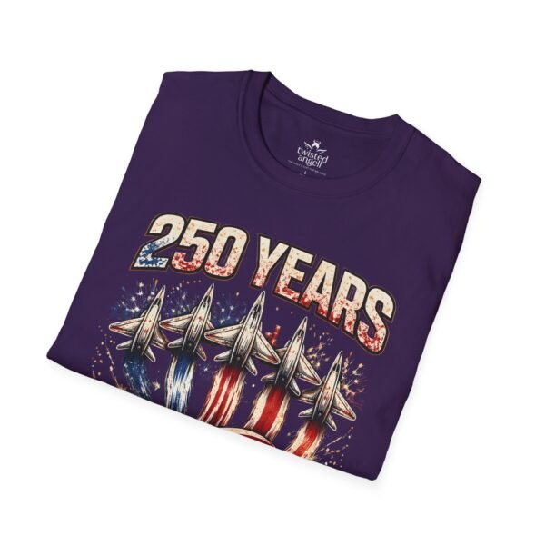 250 Years 1776-2026 Jet Fighter Flag T-Shirt — American Anniversary Patriotic Tee