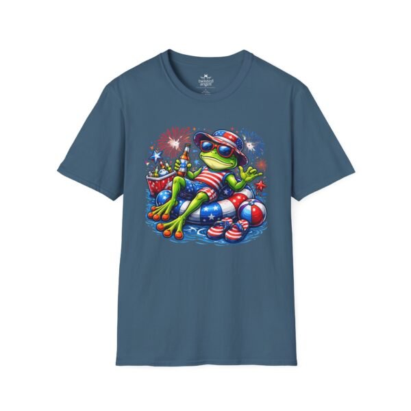 5357920798510644337_2048.jpeg Fourth of July Patriotic Frog with Beer T-Shirt — Relaxing American Flag Pool Float Design